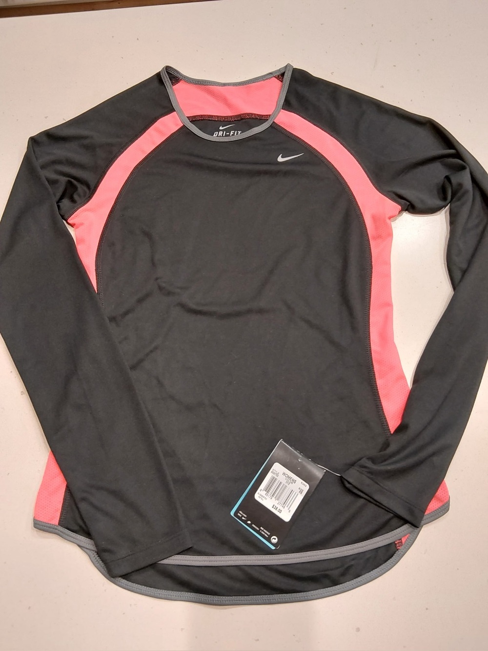 Nike Women’s Long Sleeve Swim Top — Black with Coral Pink